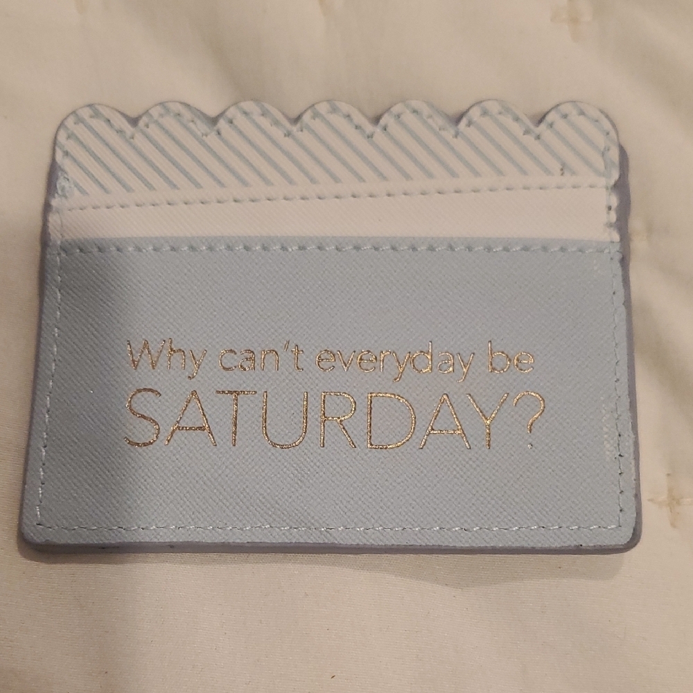 "WHY CAN'T EVERYDAY BE SSTURDAY?" Blue and White Card Holder